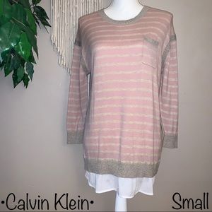 Calvin Klein Light Pink Striped Sweater,Size Small